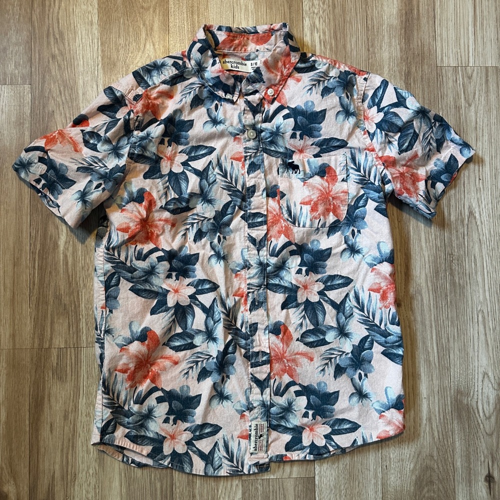 Abercrombie Kids Boys Floral Short Sleeve Button Up Shirt Size 9 10